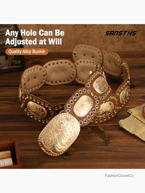 Vintage Western Disc Belt - PU Leather Cowgirl Belt for Jeans main image 6
